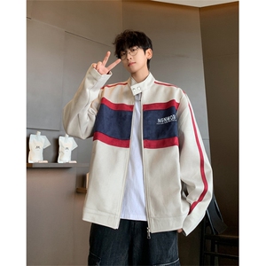 2024新款美式宽松立领夹克撞色痞帅炸街棒球服外套现货W8317-P59,处罚男朋友穿搭学生党图片