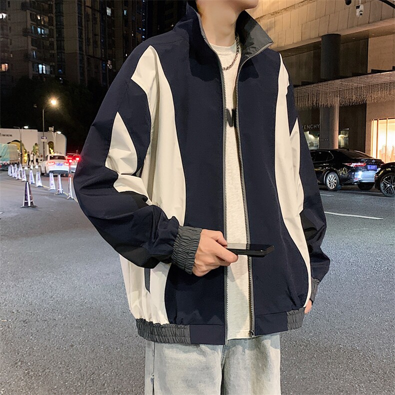 潮牌美式撞色拼接运动立领外套男宽松百搭夹克JK01571-P70，男装夹克，星座308B-2