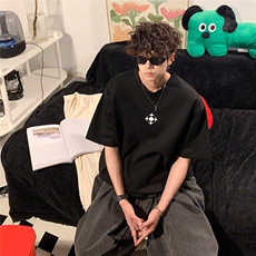 纯棉240g美式复古小标短袖t恤男生青少年五分袖t恤简约百搭，男装T恤，星座506A