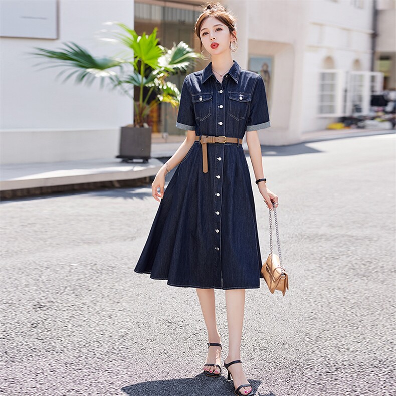 天丝牛仔连衣裙女薄款2026夏季新款小个子高级感减龄显瘦衬衫裙子,女装连衣裙,美沁