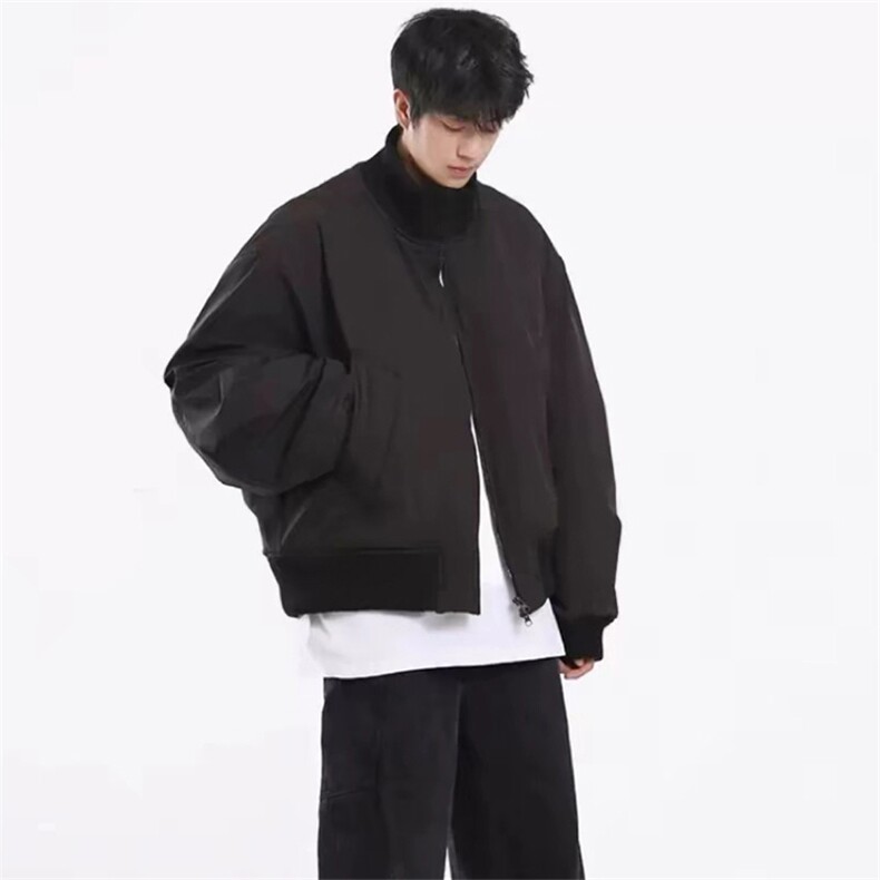 抖音得物美式潮休闲夹克春季立领纯色复古工装加厚棉服外套MF01,男装夹克,电商A443