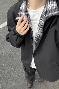 fitcheck格子拼接夹克晋江棉服男秋冬复古设计感棉衣情侣保暖外套图片