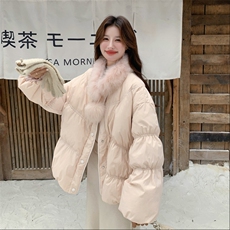 新款现！真狐狸毛保暖粉色羽绒服外套2C133-6003-P280-K408，女装羽绒服，2C133
