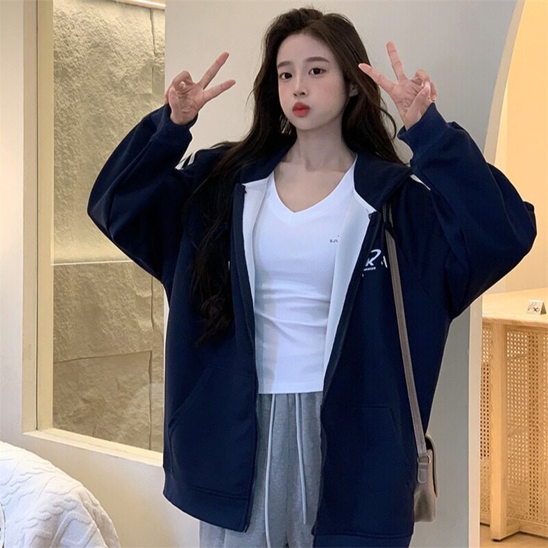 EE067-P65卫衣男女情侣薄款2024潮条纹拉链开衫外套连帽韩版上衣,女装短外套,星座911-3