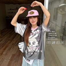 2025美式T恤女夏季新款休闲像素印花短袖时尚潮流熊猫圆领上衣潮，男装T恤，星座506A