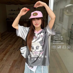 2025美式T恤女夏季新款休闲像素印花短袖时尚潮流熊猫圆领上衣潮图片