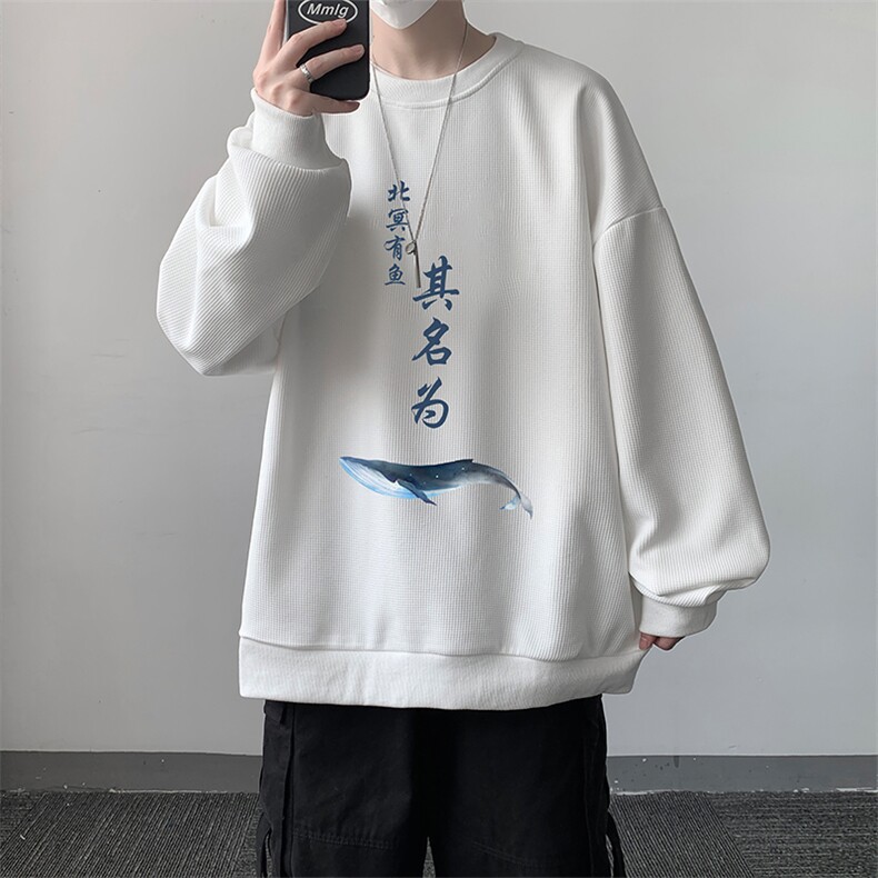 华夫格卫衣圆领卫衣男大码长袖t恤男外套HW76261-P30加绒款-P40图片