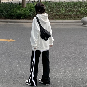 品质重磅宽松直筒休闲条纹卫裤男拼接松紧腰阔腿裤女 K915-P50图片