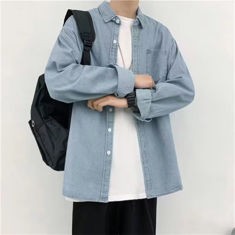 春秋季男士牛仔外套百搭衬衫上衣休闲宽松长袖衬衣男潮L11011-P45,男装工装外套,星座1008