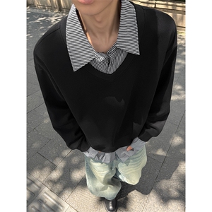 2026春季新款420g重磅条纹拼接潮流假两件卫衣男W24502-特P50控98图片