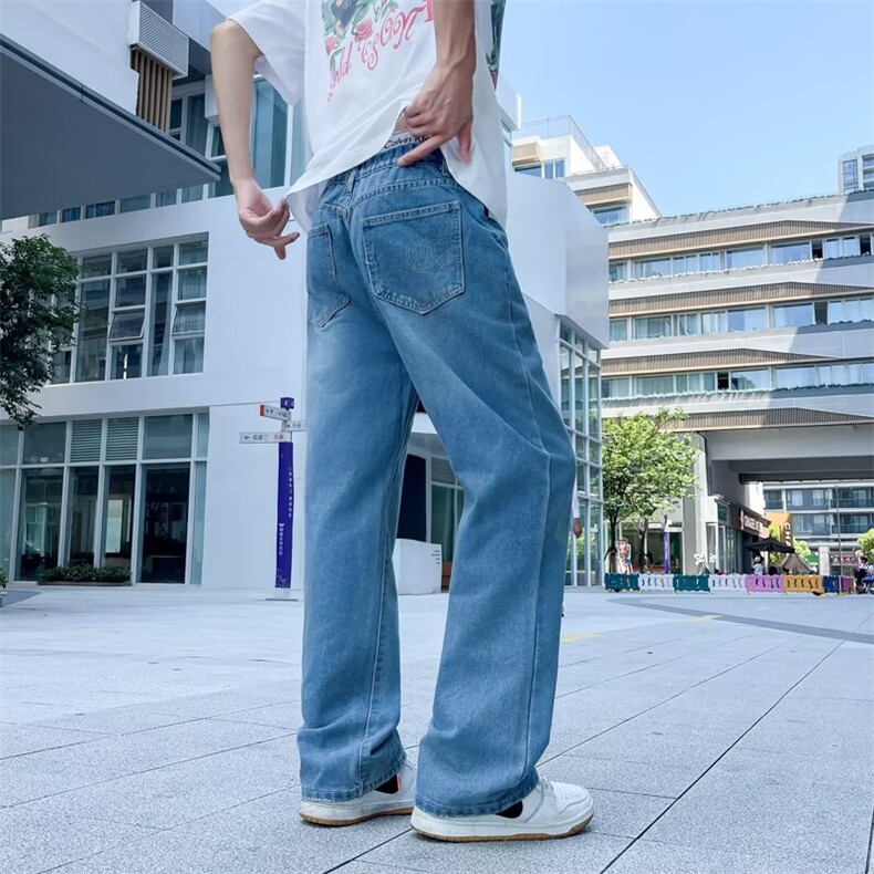 日系复古直筒牛仔裤男夏季cleanfit宽松百搭水洗抓痕垂感休闲长裤,男装牛仔裤,星座506A