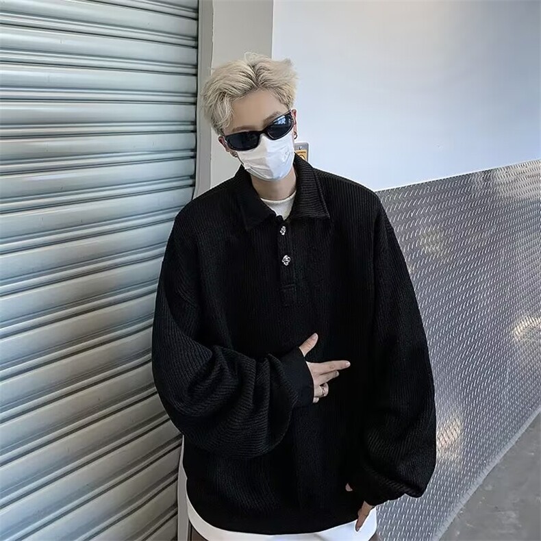 竖条纹POLO衫卫衣男士韩版潮流宽松百搭2024秋冬ins外套WB329-P57，男装Polo衫，星座412-2