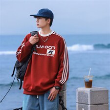 港风圆领字母印花图案设计袖子三杠织带潮流卫衣男WY77762P48控68，男装卫衣，星座227-7