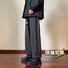 WASSUPHAPPY毛呢裤子男款冬季加厚日系潮牌宽松大码阔腿休闲长裤，男装休闲裤，电商C305A