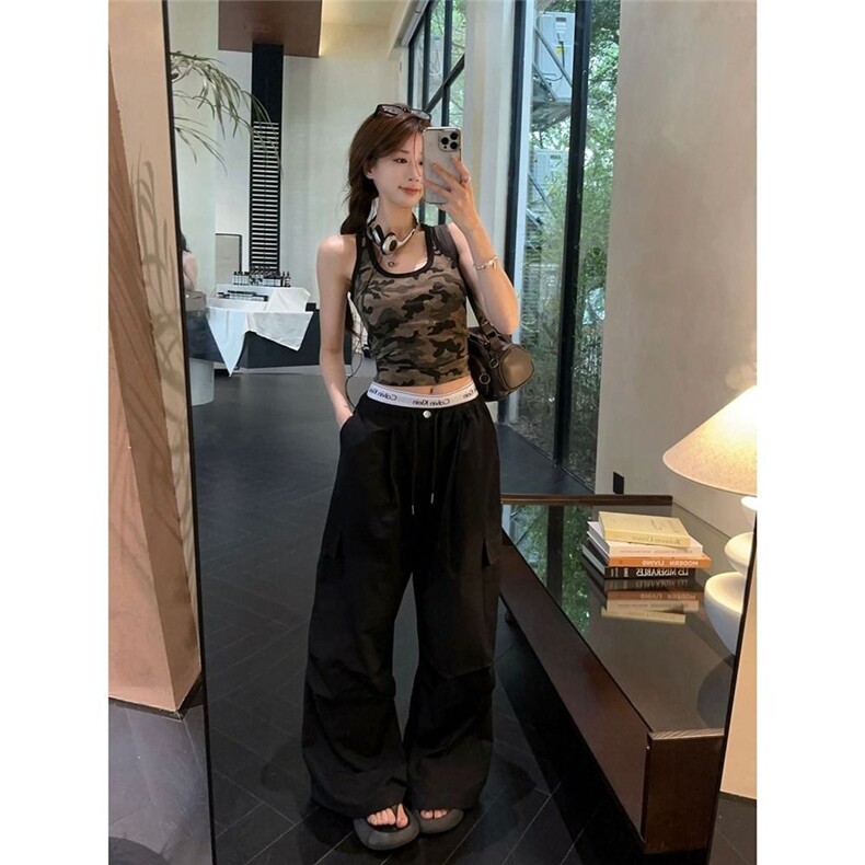 美式辣妹短款迷彩吊带背心女夏季外穿设计感小众内搭美背无袖上衣,女装背心吊带,星座506A
