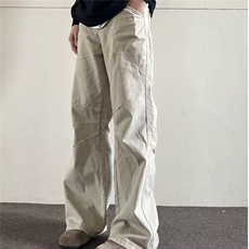 美式复古拼接宽松直筒工装裤男潮牌高街褶皱设计感阔腿长裤NZ49，男装工装外套，星座516A