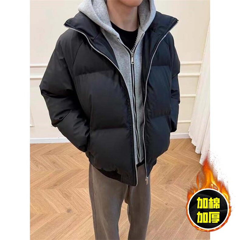 现货高品质重磅工艺美式高街假两件PU皮棉衣男女加厚棉服外套,男装棉衣,电商A443