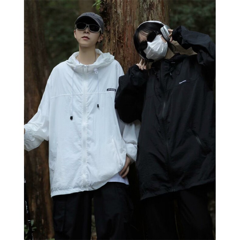 夏季薄款防晒衣男户外纯色冲锋衣外套美式高街痞帅连帽防晒服夹克,男装夹克,星座506A
