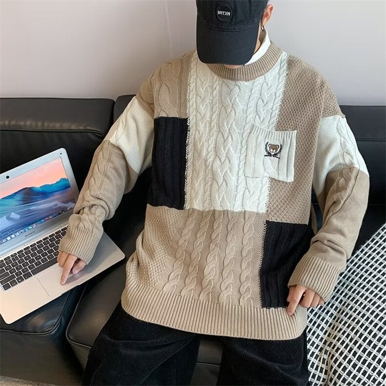 秋冬时尚潮男百搭宽松圆领针织上衣外套,男装针织衫/毛衣,四季星座218-1