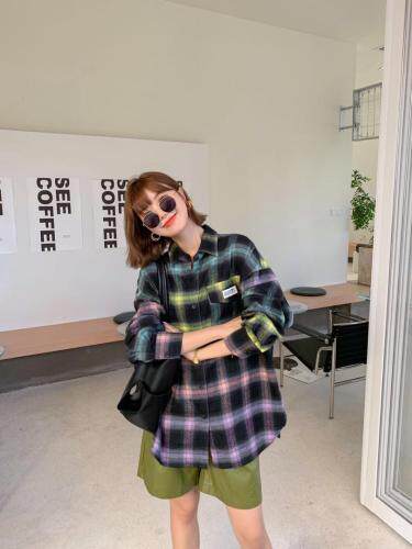 渐变格子衬衫S-M，女装衬衫，尚映