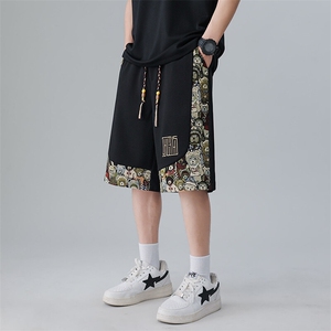 夏季五分裤男拼接刺绣短裤潮流抽绳小熊直筒裤子A266-KZ608-P28图片