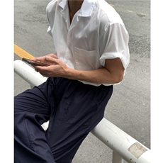 美式复古巴领宽松短袖衬衫咔叽休闲痞帅衬衣男夏909P45，男装衬衫，星座710