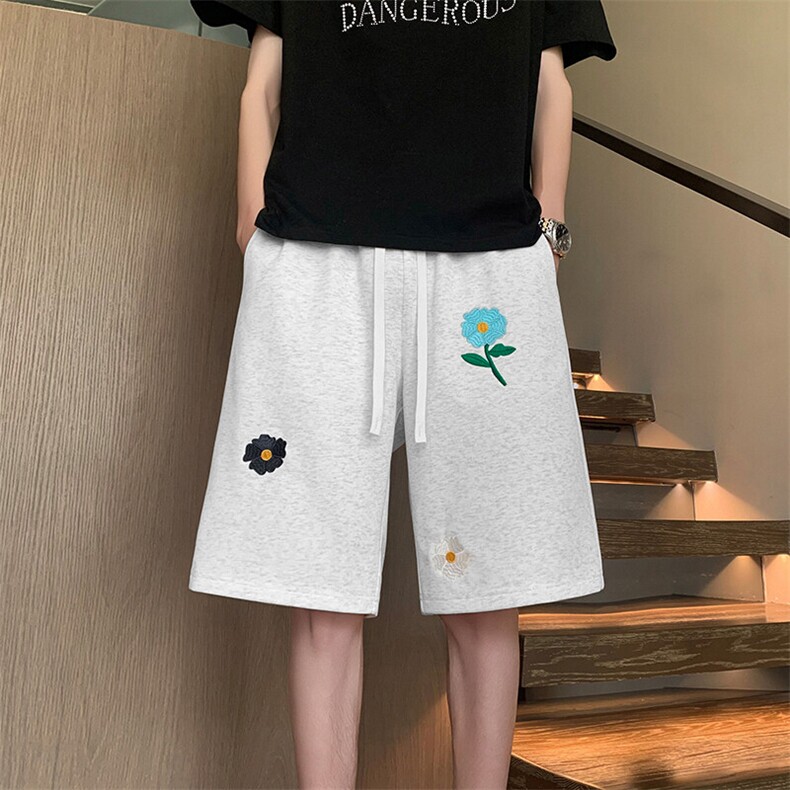 美式小花刺绣短裤男女夏oversize运动五分休闲裤子DK8643特价P25,男装休闲裤,电商A007