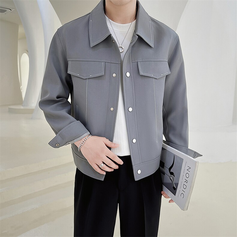 秋季2023轻熟抖音小伙明线纯色休闲夹克店主风A236-JK5030-P130,男装夹克,电商A236