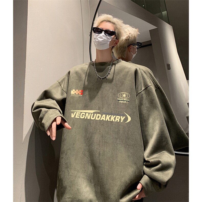 抖音得物供货提供视频秋冬重磅美式麂皮绒圆领卫衣JY312,男装卫衣,电商A486