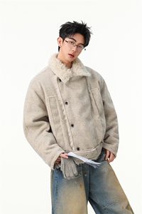 羊毛）复古双排扣毛领棉服男女冬季呢夹克JK1008-特P135-控258图片