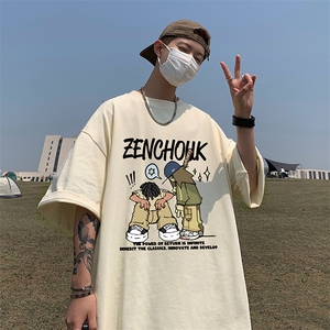 卡通印花短袖男夏季2025新款美式休闲百搭青少年男生宽松纯棉t恤图片