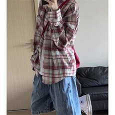 标准青少年慵懒新款潮美式格纹长袖衬衫外套男女情侣碎花春季，男装衬衫，星座506A