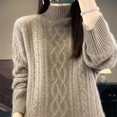 重磅加厚半高领绞花毛衣女2025秋冬新款长袖保暖针织打底毛衫上衣，女装针织衫/毛衣，萱芳婷羊绒