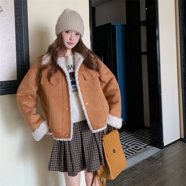 2025年冬季冬麂皮绒毛外套加绒加厚冬新款仿皮毛一体仿羊羔毛,女装棉衣/棉服,欣美人