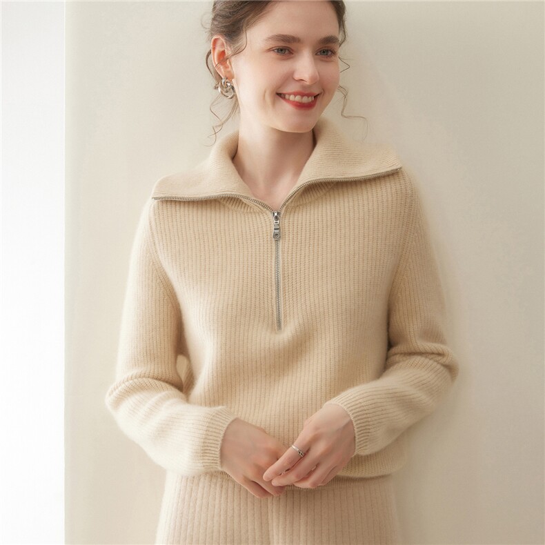 2025七针元宝针马鞍肩半开拉链，女装羊绒衫，暖凌绒