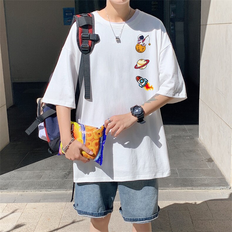 短袖T恤男夏季薄款2025新款美式上衣服潮牌圆领宽松情侣半袖体恤,男装T恤,电商B371