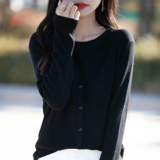 甜美风显瘦圆领针织开衫女2025春季新款减龄薄款小个子短外套上衣，女装针织衫/毛衣，佳绒包芯纱店