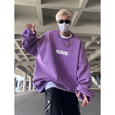 得物抖音高品质二开360克重磅做旧炒雪花纯色圆领水洗卫衣1518，男装卫衣，电商A486