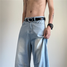 2025夏季新款美式高街褶皱宽松冰丝牛仔裤B315-K672-P55控78，男装牛仔裤，电商B315