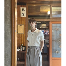 轻熟撞色线条立体设计纹理小众针织Polo冰丝短袖体恤PL97/P58，男装Polo衫，电商A243