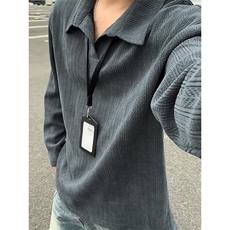 雪尼尔复古翻领肌理感大码长袖T恤T24532特P33T24532J加绒特P38，男装T恤，电商A001-1