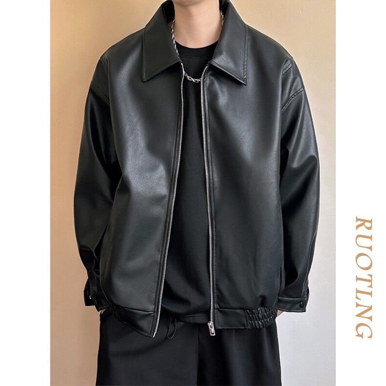 现货主推高质量皮衣外套男宽松皮夹克机车服 A026  P95 加绒P105图片