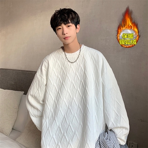 特批P45无差价冬季高级感男保暖加绒加厚银狐绒圆领卫衣W349J加绒图片