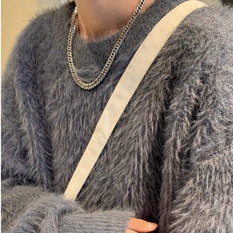 水貂毛软糯毛衣男潮高级慵懒风针织打底衫秋冬加厚美式外套，男装T恤，星座506A