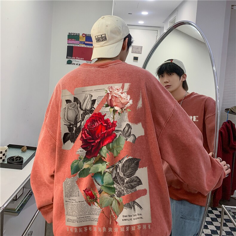 抖音品质美式高街复古水洗宽松休闲圆领卫衣JK23392特批48-控79,男装卫衣,星座605(原A050)
