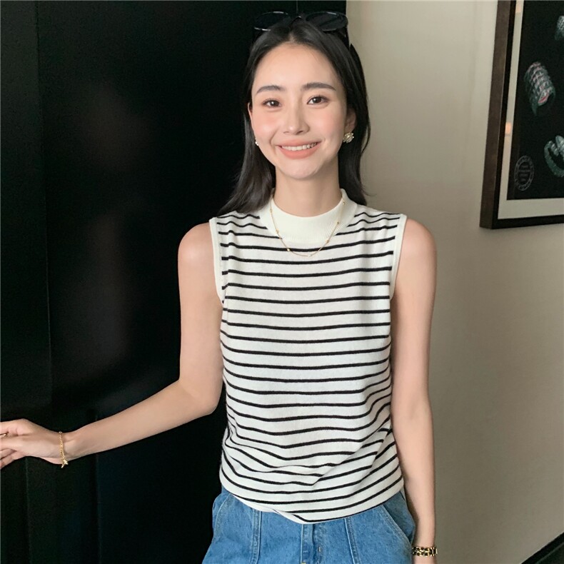 2025秋冬百搭时尚简约圆领抽条无袖背心,女装羊绒衫,玛卡隆羊绒
