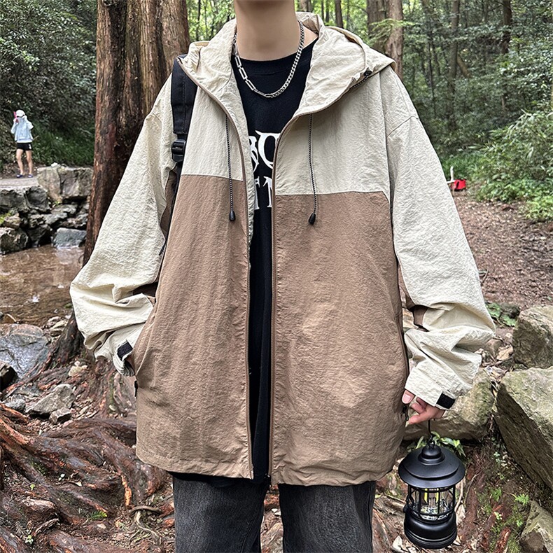 山系户外拼色男款夹克宽松速干透气冰丝轻薄款连帽外套WK103/P65,男装夹克,星座506