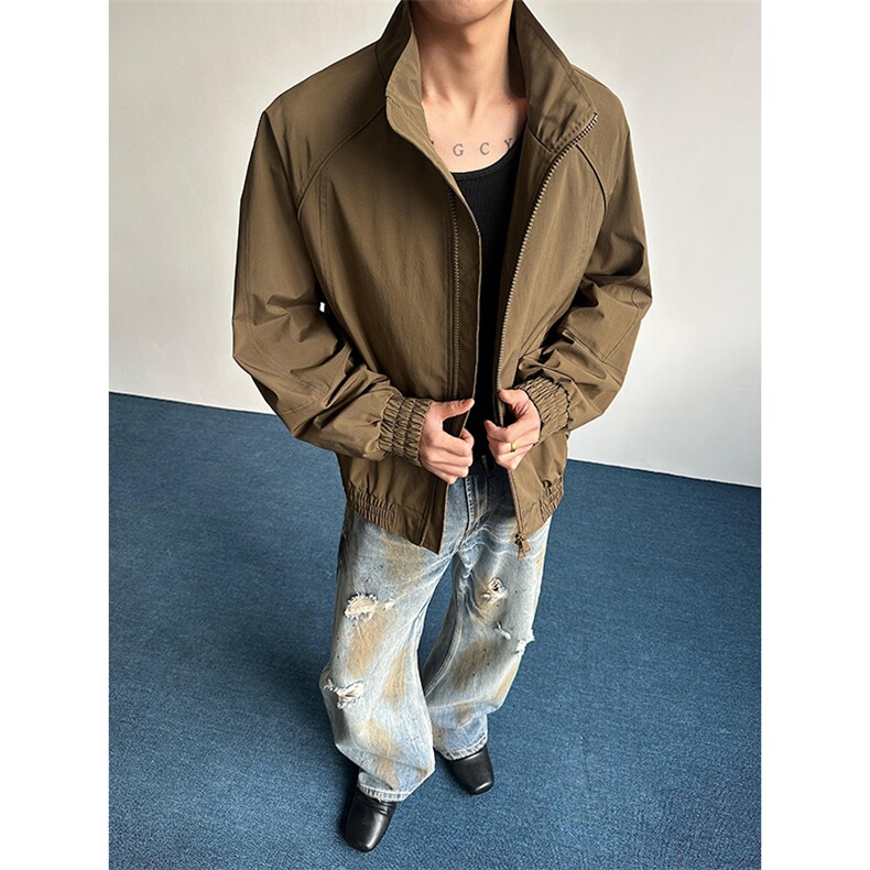 高品质春装新款老钱风美式高街解构立领棒球服飞行夹克休闲外套潮图片