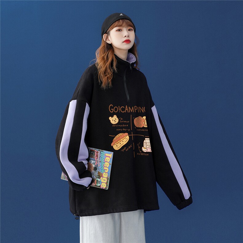 中性风2026秋季新品半拉链宽松卡通印花百搭情侣卫衣B208p55控68,男装卫衣,A247A