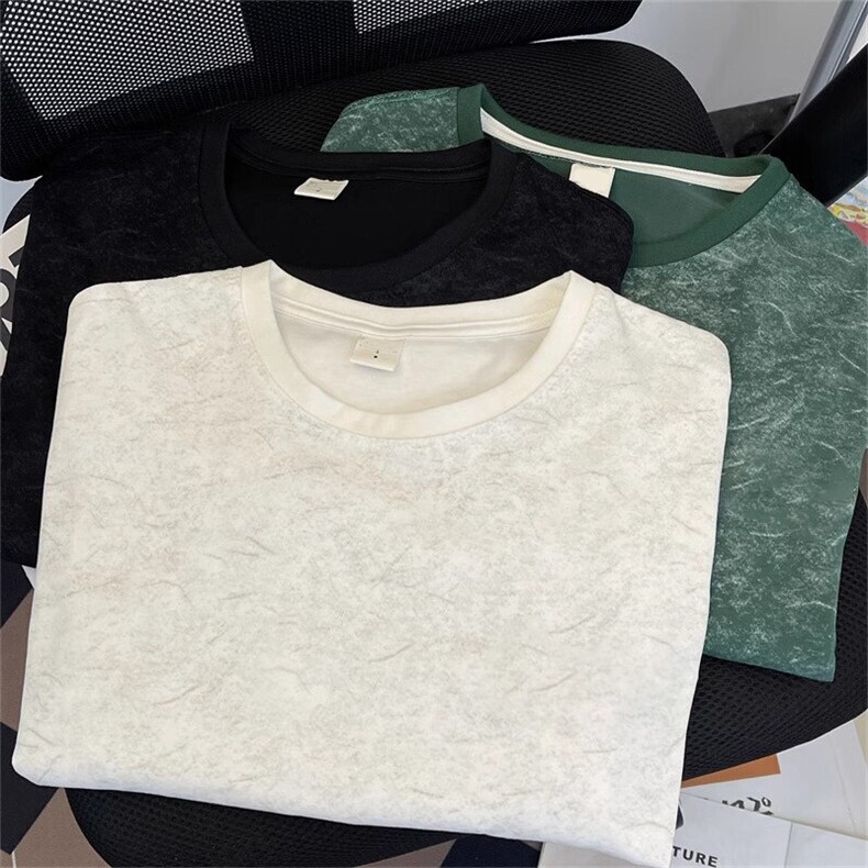 得物抖音品质二开240克重磅宽松纯棉美式扎染做旧工艺短袖T恤,男装T恤,电商A486-1